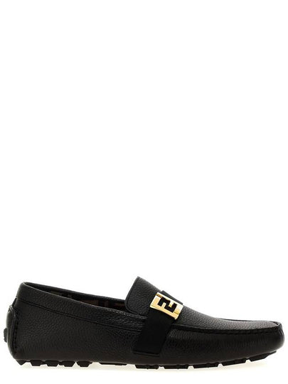 Logo Plaque Leather Driving Shoes Black - FENDI - BALAAN 2