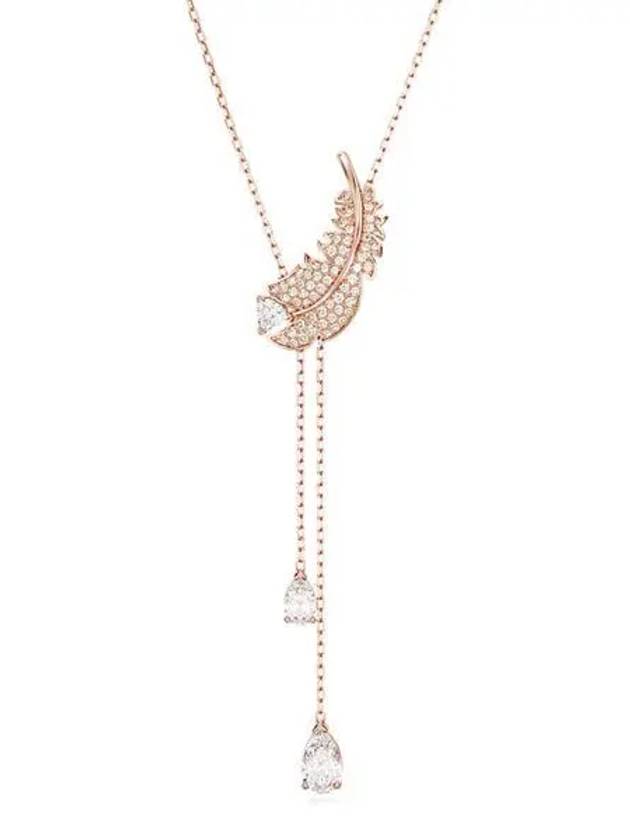 Idyllia Feather Y Pendant Necklace Rose Gold - SWAROVSKI - BALAAN 3