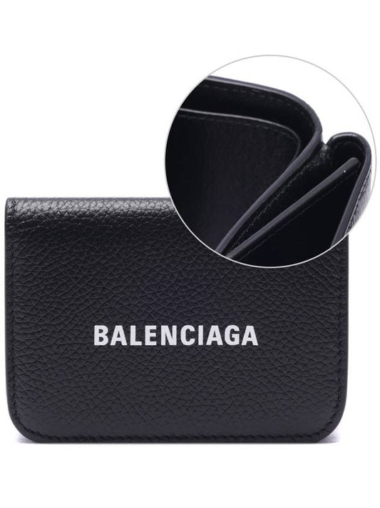 Logo Tri-Fold Leather Half Wallet Black - BALENCIAGA - BALAAN 2