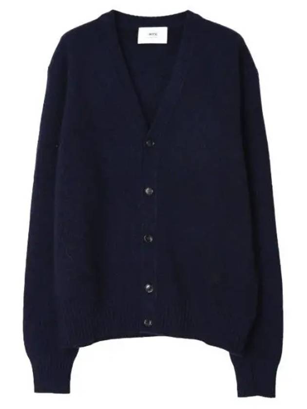 Chain stitch heart logo cashmere cardigan men - AMI - BALAAN 1