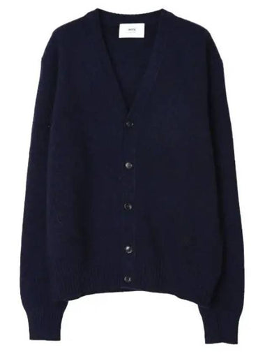 Chain stitch heart logo cashmere cardigan - AMI - BALAAN 1