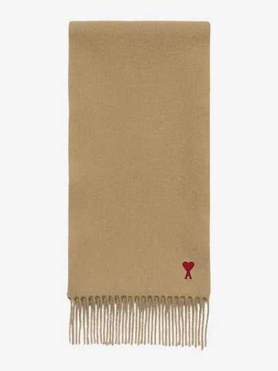 Small Heart Logo Wool Scarf Beige - AMI - BALAAN 2