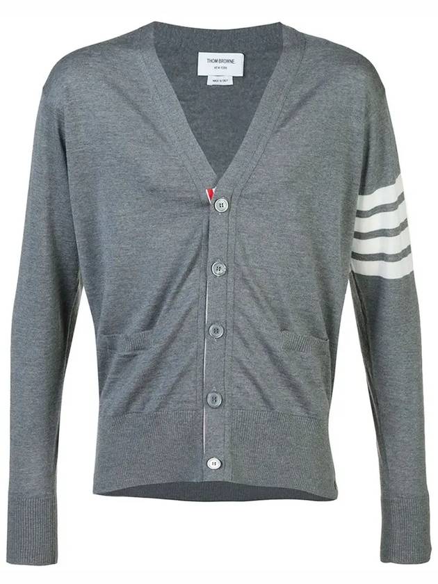 Men's Sustainable Classic Diagonal Wool Cardigan Medium Grey - THOM BROWNE - BALAAN 3