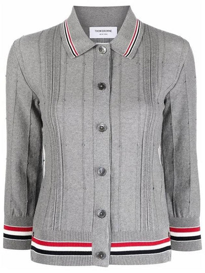 High Twist Cotton Stripe Polo Cardigan Grey - THOM BROWNE - BALAAN 2