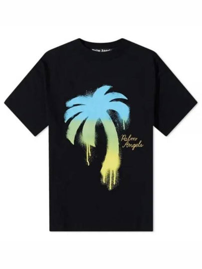 Palm Tree Printed Crewneck Classic Cotton Short Sleeve T-Shirt Black - PALM ANGELS - BALAAN 2