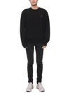 Heart Embroidered Logo Crew Neck Knit Top Black - AMI - BALAAN 4