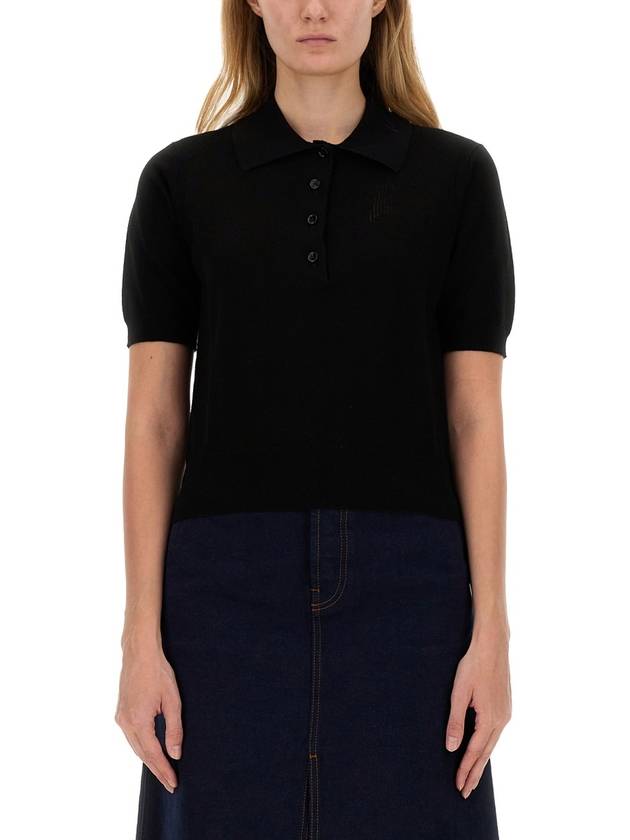 Slim Fit Cotton Blend Knit Polo Shirt Black - BURBERRY - BALAAN 2