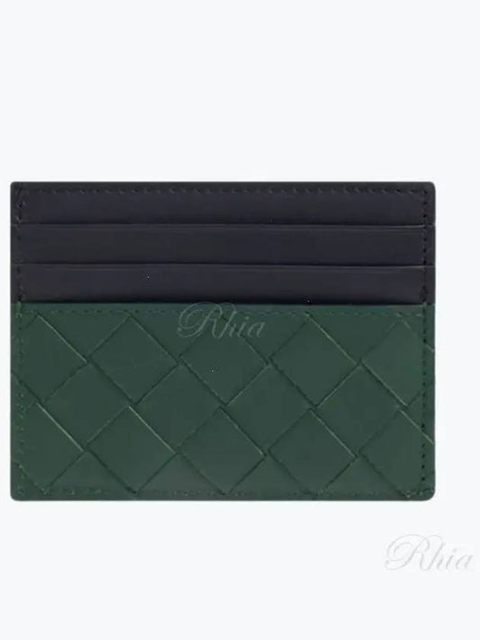 Intrecciato Two-Tone Card Wallet Black Green - BOTTEGA VENETA - BALAAN 2