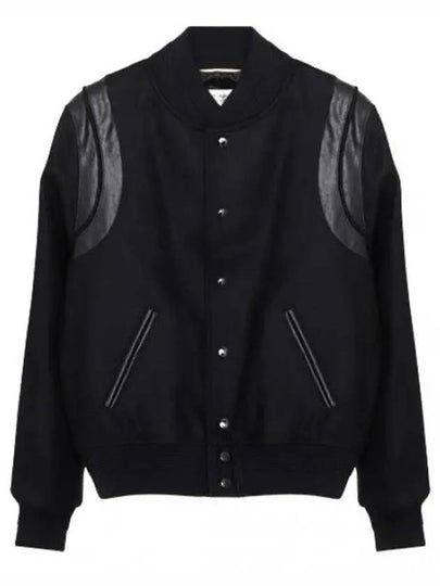 Women's Wool Varsity Bomber Jacket Black - SAINT LAURENT - BALAAN 2