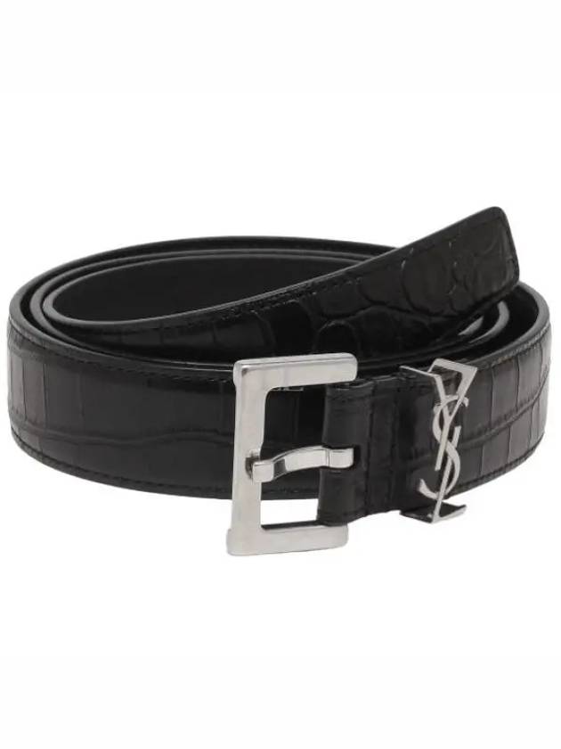 Monogram Crocodile Leather Belt Black - SAINT LAURENT - BALAAN 2