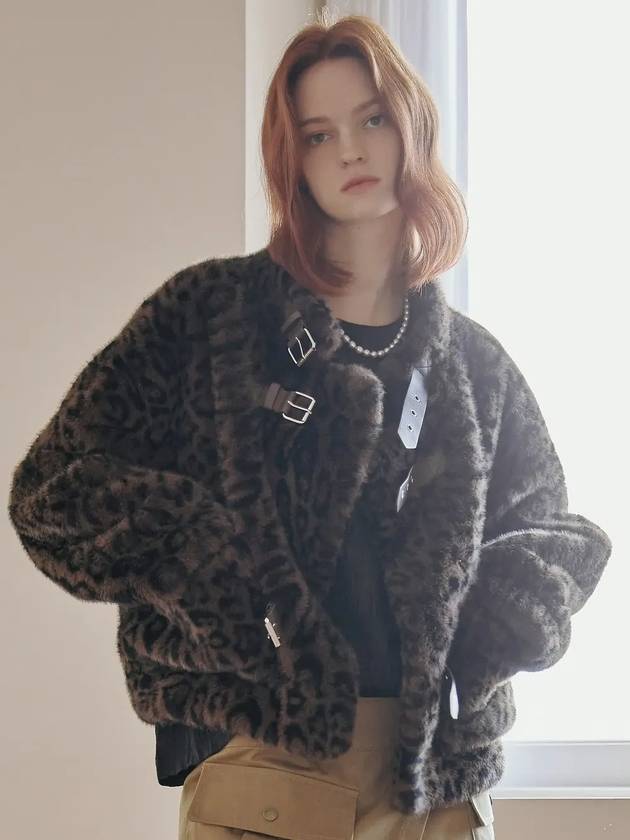 Leopard eyelet strap eco fur jacket - MAXZA - BALAAN 1