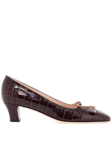 brown crocodile effect calfskin pumps with bow and medium heel - VALENTINO - BALAAN 1