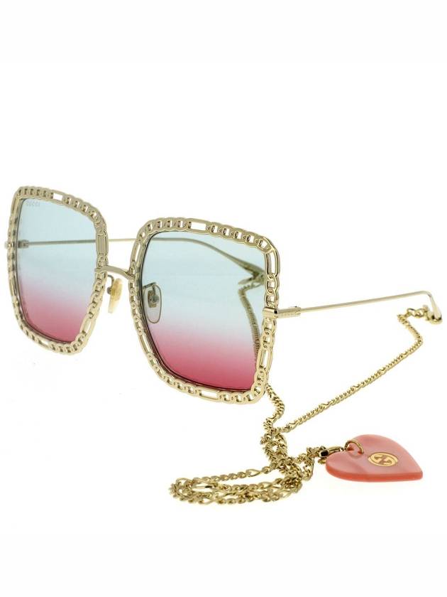 Eyewear Metal Chain Crystal Raccoon Pendant Sunglasses Navy Pink - GUCCI - BALAAN 5