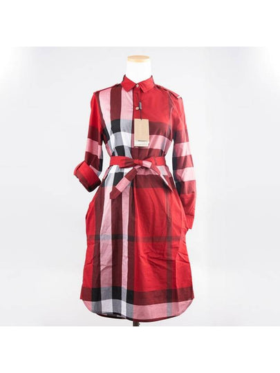 WoMen's Kelsey Check Cotton Short Dress Red - BURBERRY - BALAAN 2