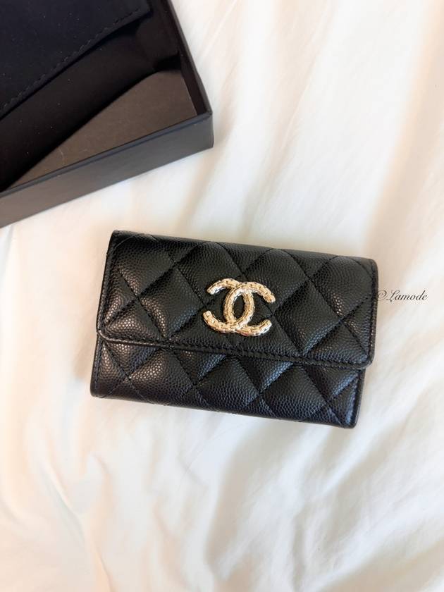 CC logo flap caviar card wallet black - CHANEL - BALAAN 7