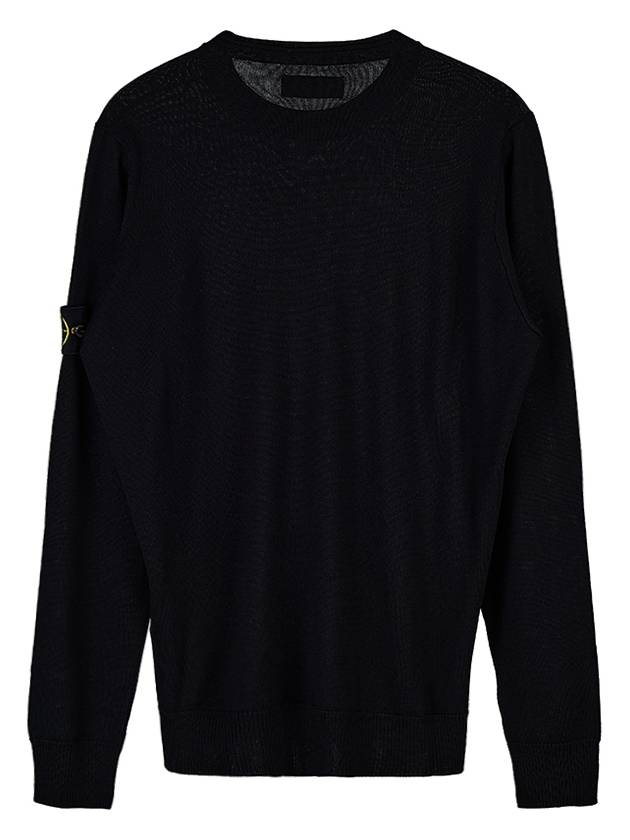 Logo Patch Round Neck Knit Top Black - STONE ISLAND - BALAAN 3