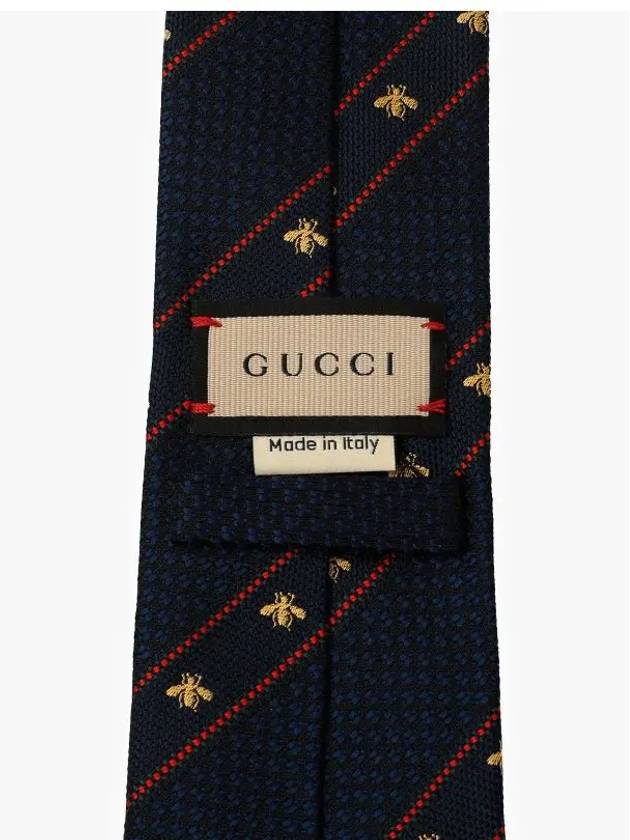 Bee Web Embroider Silk Tie Navy - GUCCI - BALAAN 4