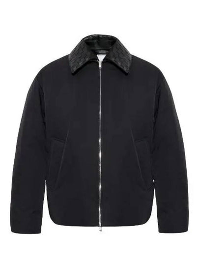 Intrecciato Leather Collar Tech Nylon Puffer Jacket Black - BOTTEGA VENETA - BALAAN 2