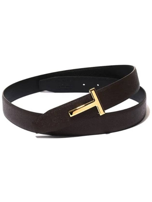 T Logo Reversible Leather Belt Chocolate - TOM FORD - BALAAN 2