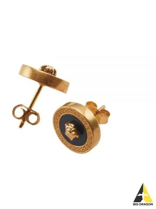 Enamel Medusa Stud Earrings Black Gold - VERSACE - BALAAN 2