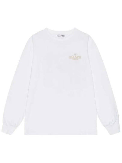 Logo Print Cotton Long Sleeve T-Shirt White - GANNI - BALAAN 2