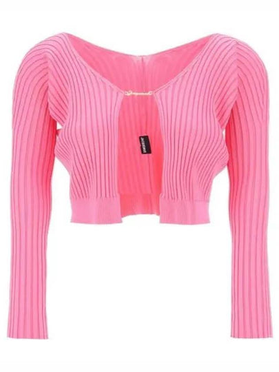 La Maille Pralu Longue Micro Charm Logo Cardigan Pink - JACQUEMUS - BALAAN 2