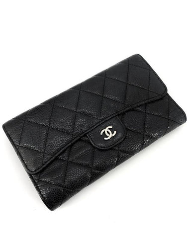 Classic Caviar Silver Logo Flap Long Wallet - CHANEL - BALAAN 1