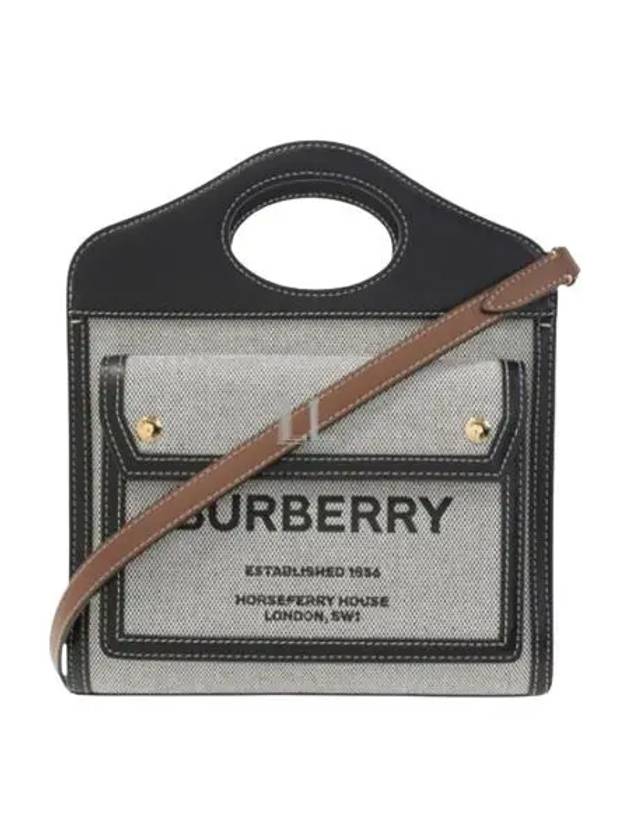 Mini Tri-tone Cotton Canvas and Leather Pocket Crossbody Bag Black Tan - BURBERRY - BALAAN 2