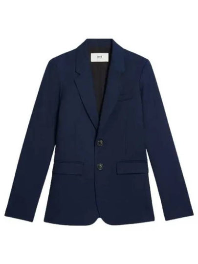 V Neck Single Breasted Jacket Navy - AMI - BALAAN 2