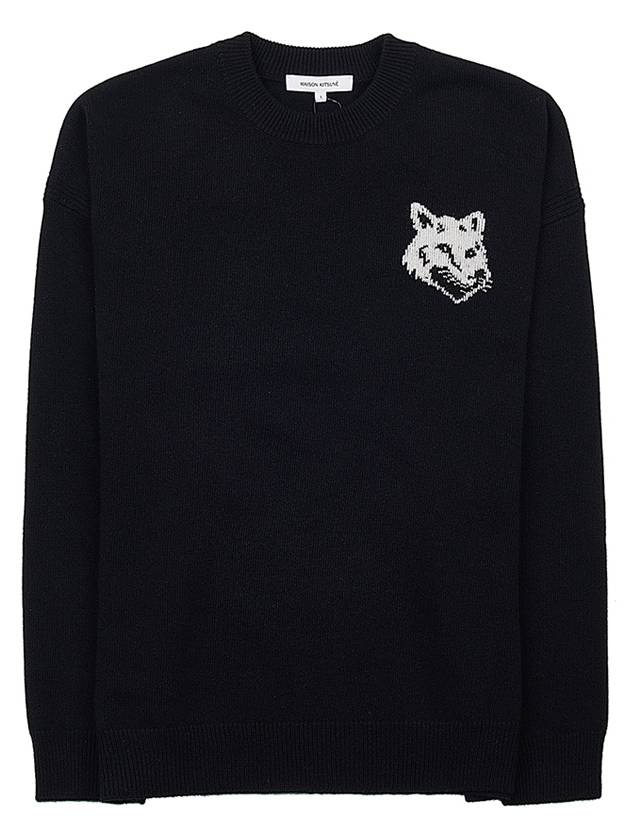 Maison Kitsune Men's Foxhead Intarsia Comfort Jumper LM00819KT1063 BK - MAISON KITSUNE - BALAAN 1