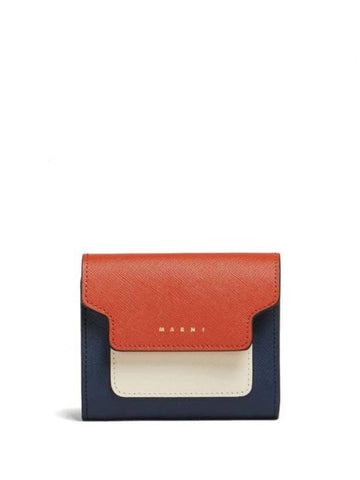 Saffiano Tri-Fold Half Wallet Orange - MARNI - BALAAN 1