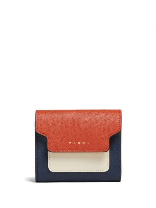 Saffiano Tri-Fold Half Wallet Orange - MARNI - BALAAN 1