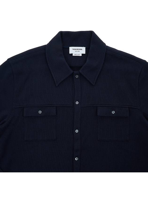 Double Face Cotton Knit 4 Bar Button Shirt Jacket Navy - THOM BROWNE - BALAAN 4