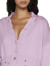 Embroidered Logo Distressed V-Neck Crop Cardigan Purple - MARNI - BALAAN 6