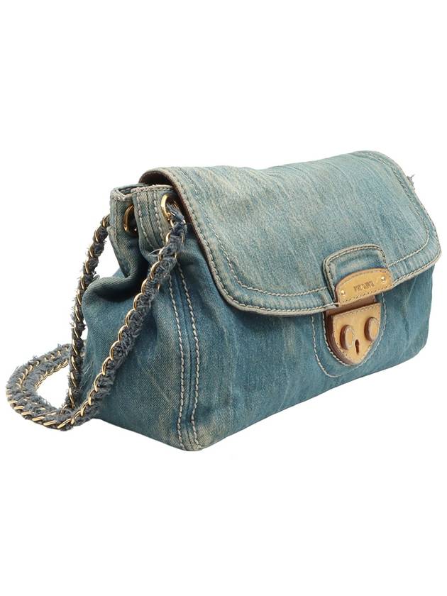 Blue Denim Canapa Logo Flap Shoulder Bag - PRADA - BALAAN 3