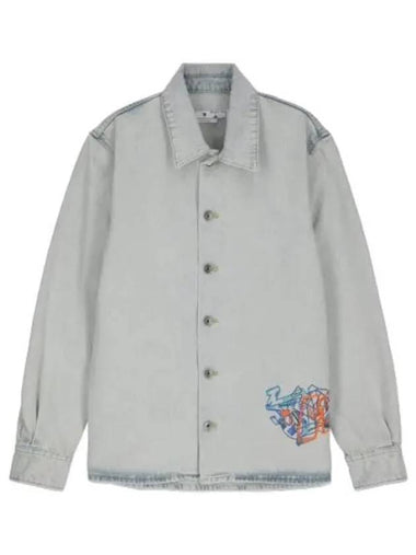 Embroidered detail denim shirt sky blue - OFF WHITE - BALAAN 1