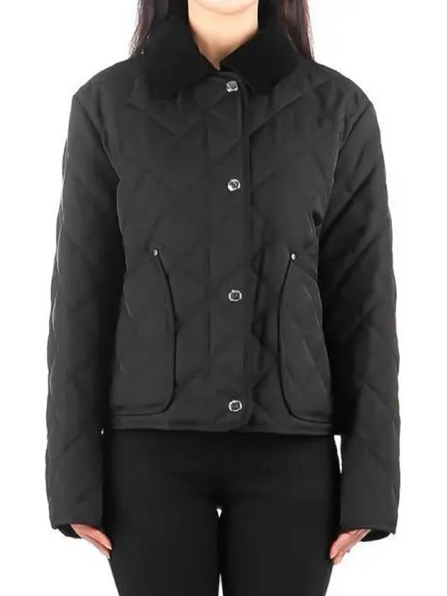 Corduroy Collar Diamond Quilted Cropped Barn Jacket Black - BURBERRY - BALAAN 2