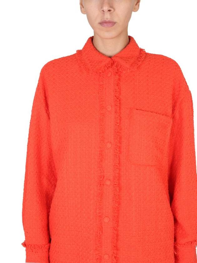 Women's Fringe Tweed Long Sleeve Shirt Orange - MSGM - BALAAN 5