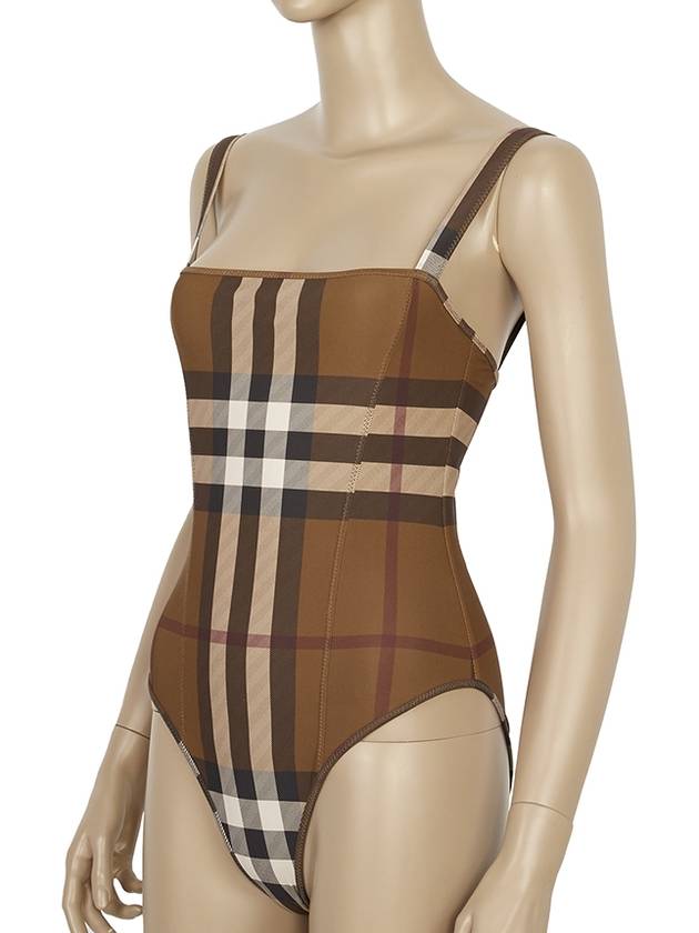 Women's Check Stretch Nylon One-Piece Swimsuit Burch Brown - BURBERRY - BALAAN 5