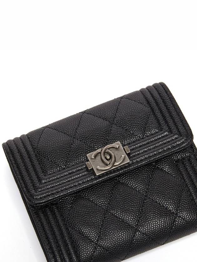 Boy  Small Flap Wallet Caviar Leather & Ruthenium Black - CHANEL - BALAAN 4