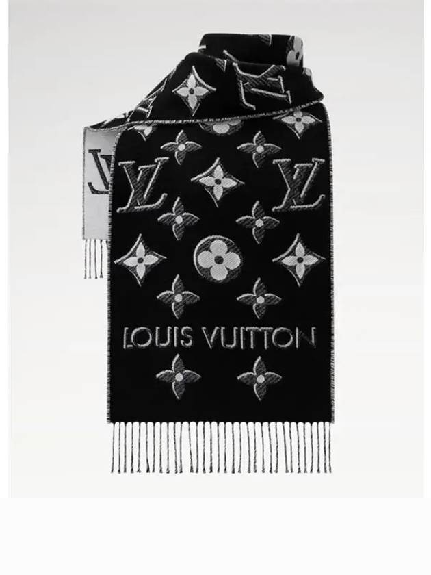 LV Essential Monogram Shine Wool Scarf Black - LOUIS VUITTON - BALAAN 5