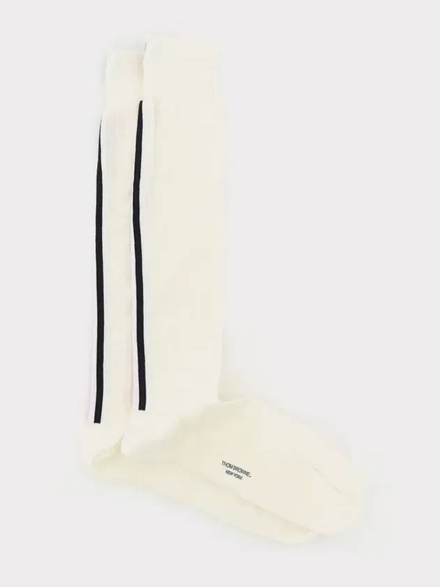 Ribbed Merino Striped Knee-High Socks White - THOM BROWNE - BALAAN 3