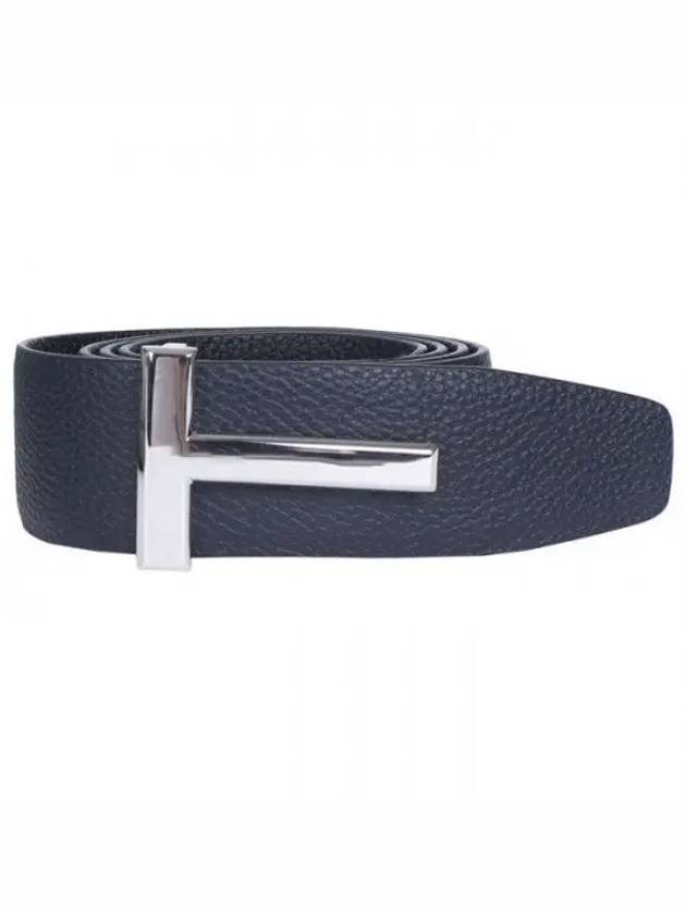 Sliver Soft Grain Leather T Icon Belt Dark Navy Black - TOM FORD - BALAAN 2