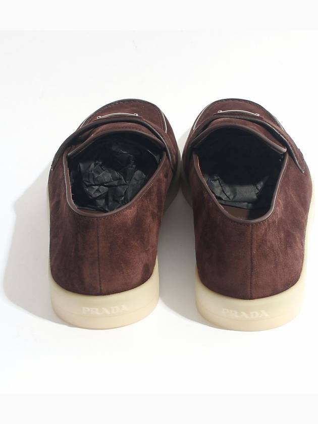 Triangle Logo Suede Loafers Dark Brown - PRADA - BALAAN 4