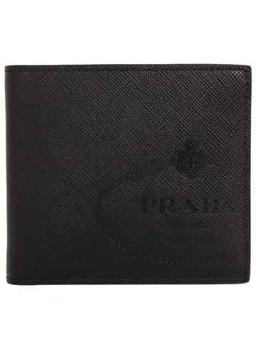 Saffiano Embossed Logo Bifold Wallet Black - PRADA - BALAAN 1