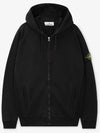 Logo Cotton Zip-Up Hoodie Black - STONE ISLAND - BALAAN 3