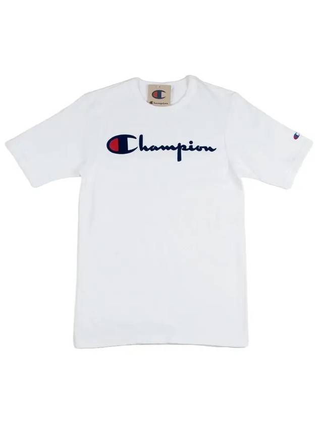 Heritage Shorts Direct Flock Script Short Sleeve Tee White GT19 Y07954 WHC - CHAMPION - BALAAN 4