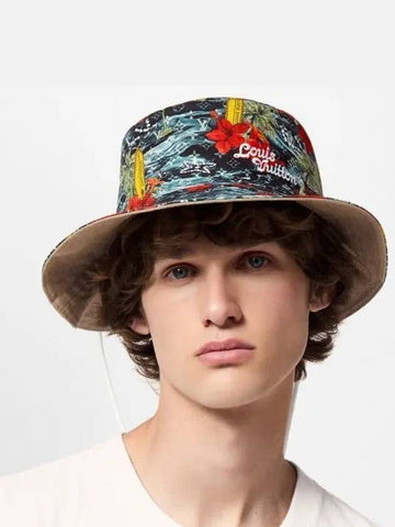 Surfing Monogram Explorer Surf Reversible Bucket Hat Safari Navy Blue M7528M - LOUIS VUITTON - BALAAN 1