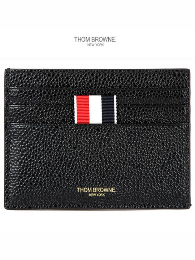 Pebble Grain Leather Stripe Note Compartment Card Wallet Black - THOM BROWNE - BALAAN 2