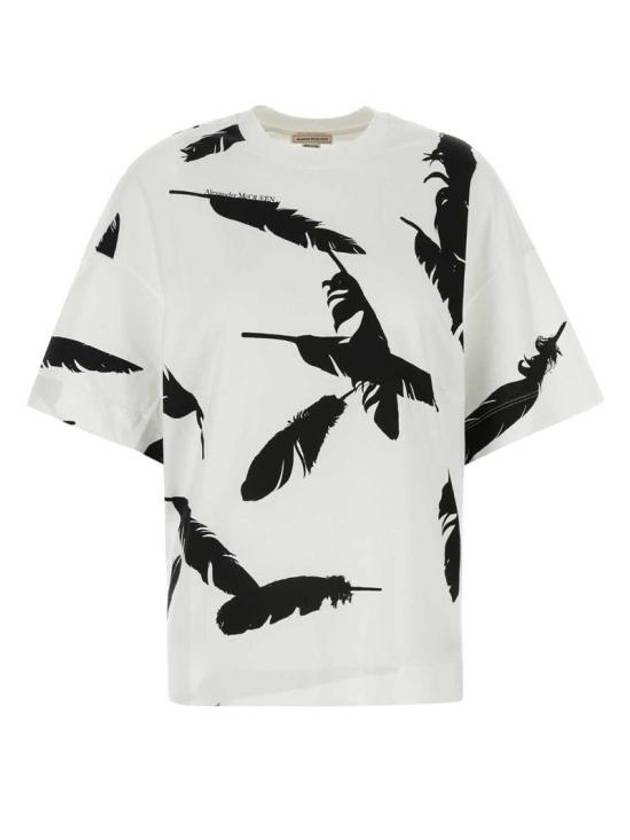 Feather Print Oversized Short Sleeve T-Shirt White - ALEXANDER MCQUEEN - BALAAN 2